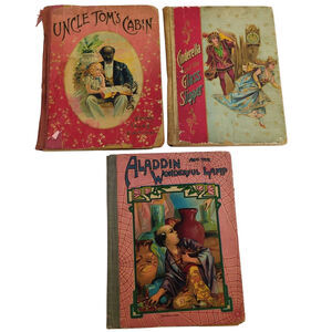 VTG Children's Book Lot 3 PC Uncle Tom's Cabin Cinderella Aladdin Fairy Tales